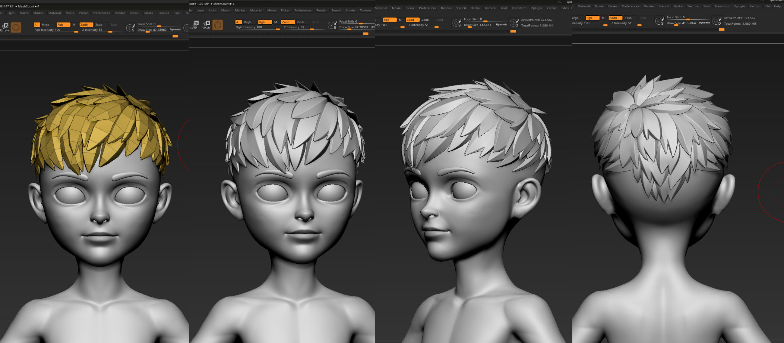 Highpoly Lowpoly 14 Stylized Hair package 01 Low-poly 3D model_7