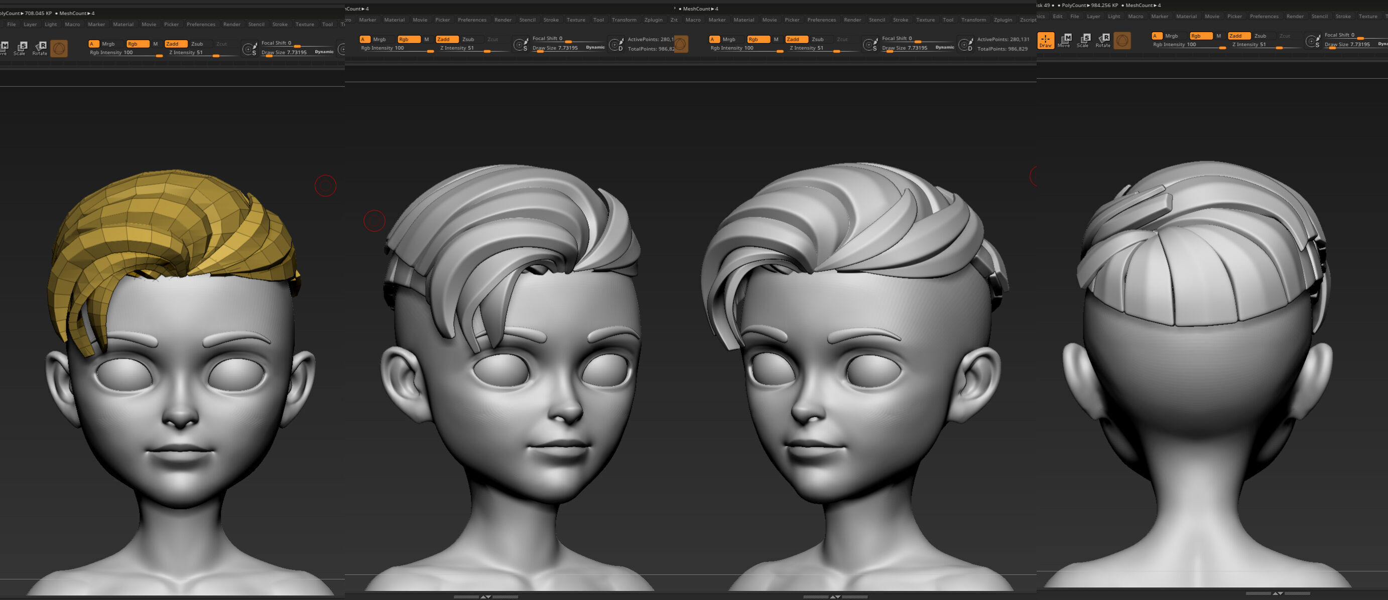 Highpoly Lowpoly 14 Stylized Hair package 01 Low-poly 3D model_14