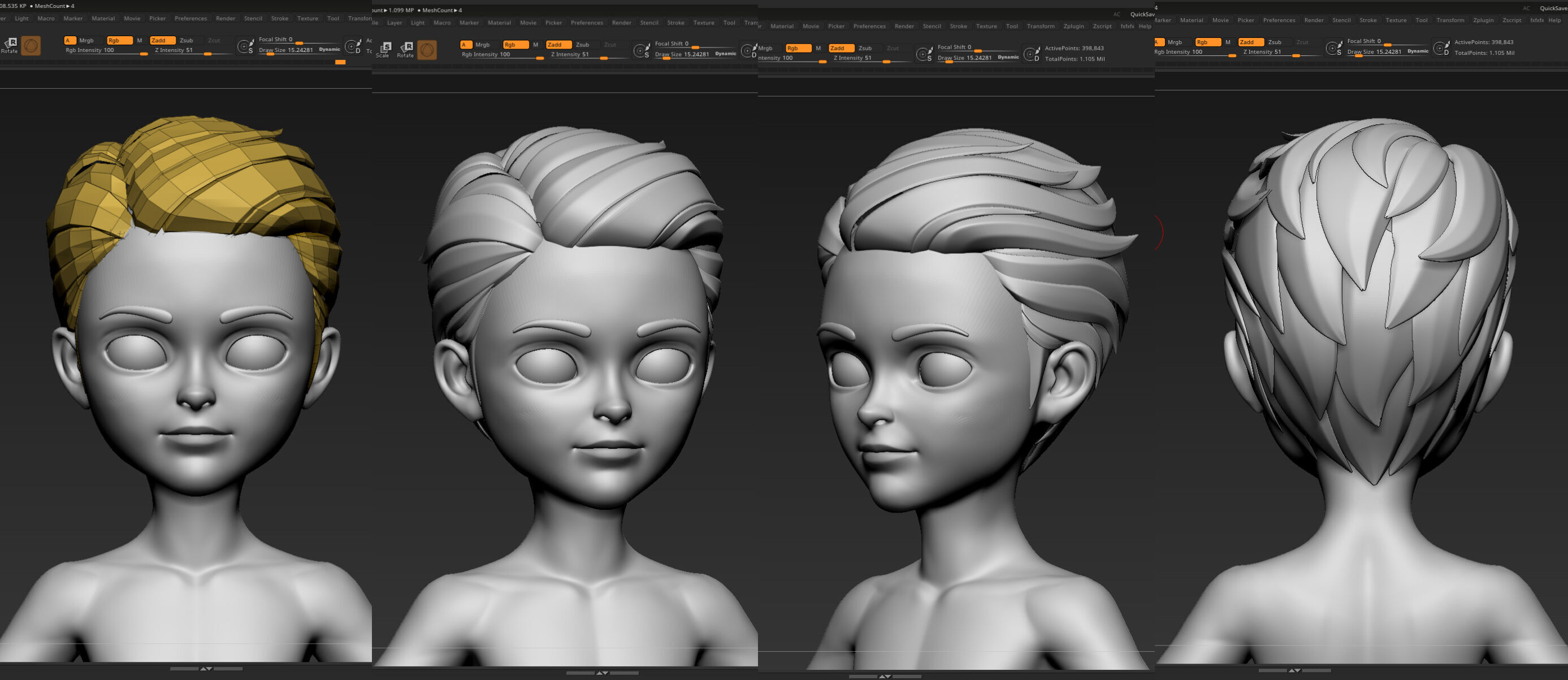 Highpoly Lowpoly 14 Stylized Hair package 01 Low-poly 3D model_10