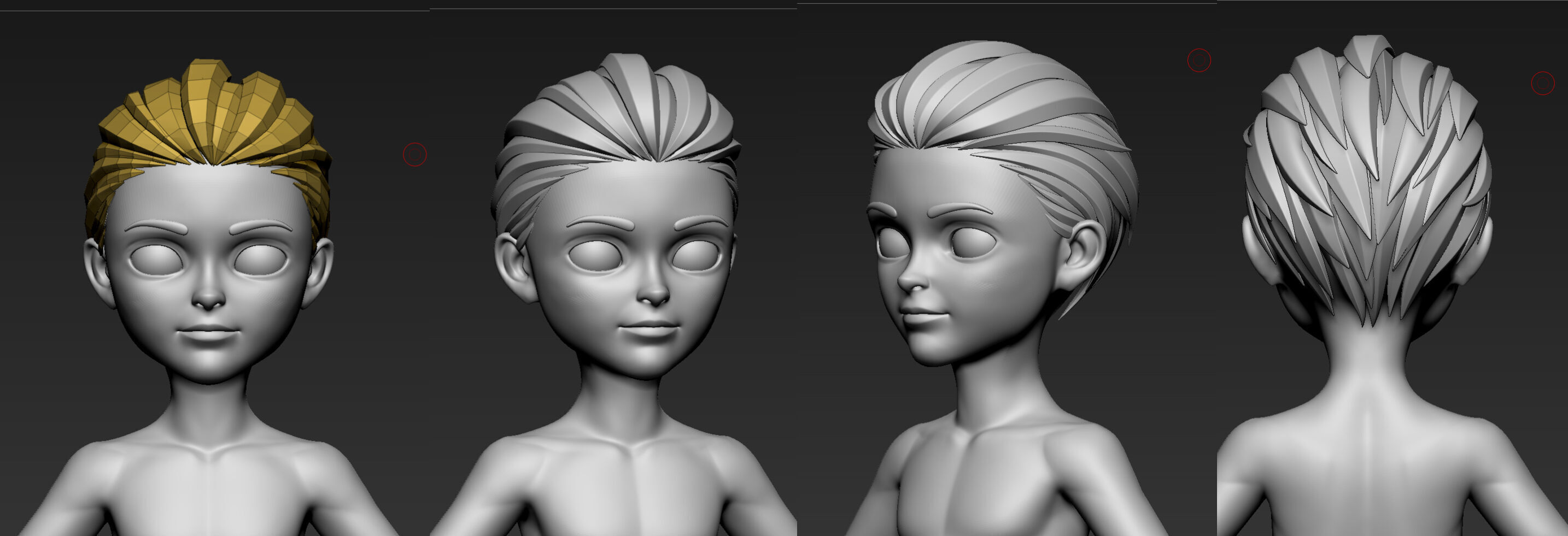Highpoly Lowpoly 14 Stylized Hair package 01 Low-poly 3D model_4
