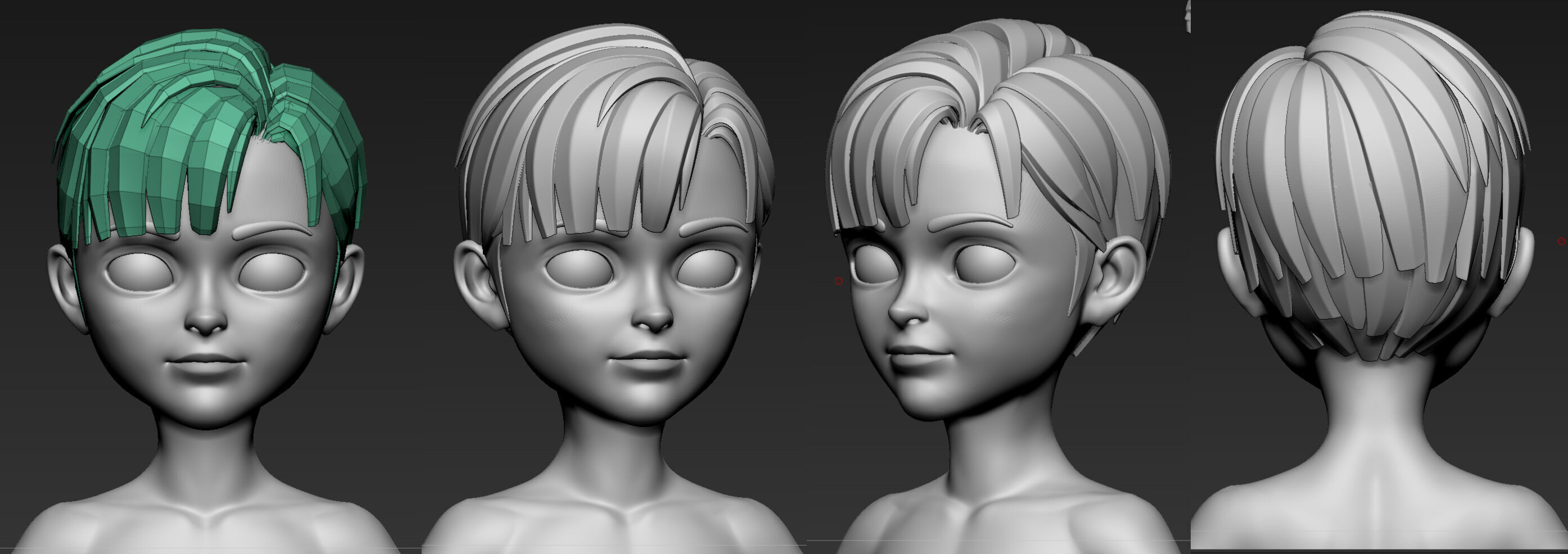 Highpoly Lowpoly 14 Stylized Hair package 01 Low-poly 3D model_5