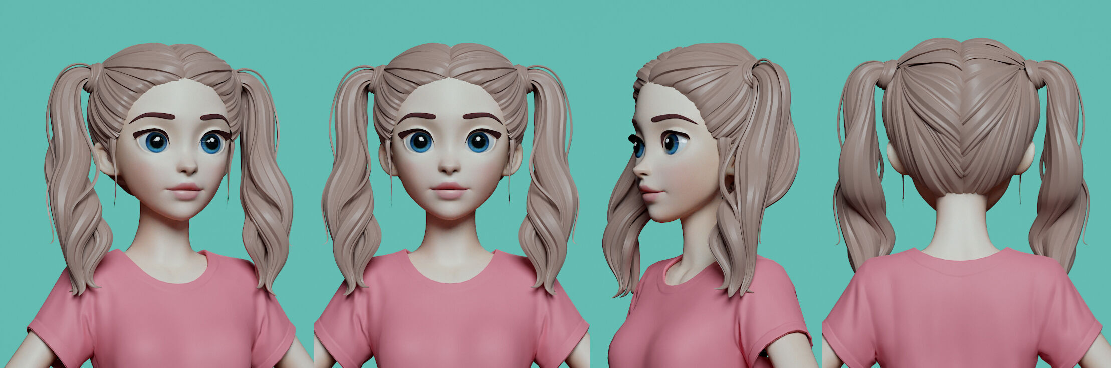 Highpoly and Lowpoly 8 Stylized Hair package 02 for female girl  Low-poly 3D model_13