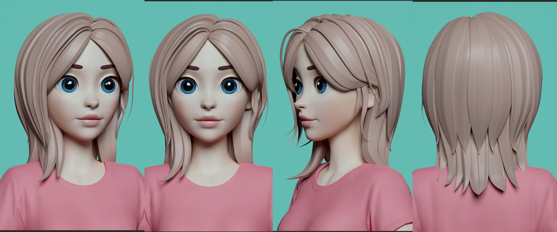 Highpoly and Lowpoly 8 Stylized Hair package 02 for female girl  Low-poly 3D model_1
