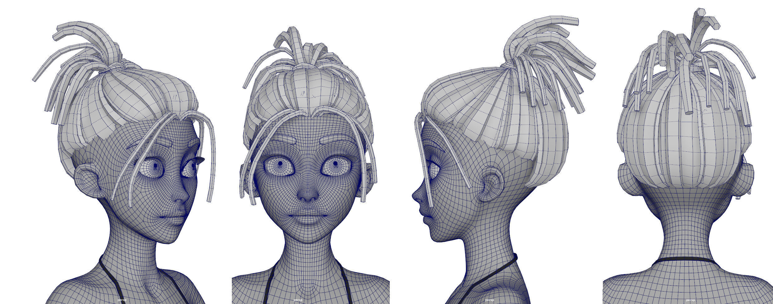 Highpoly and Lowpoly 8 Stylized Hair package 02 for female girl  Low-poly 3D model_8