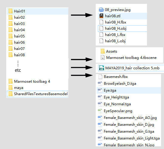 Highpoly and Lowpoly 8 Stylized Hair package 02 for female girl  Low-poly 3D model_20