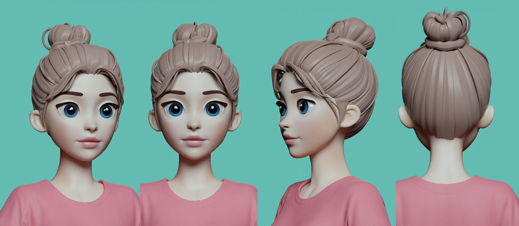 Highpoly and Lowpoly 8 Stylized Hair package 02 for female girl  Low-poly 3D model_15
