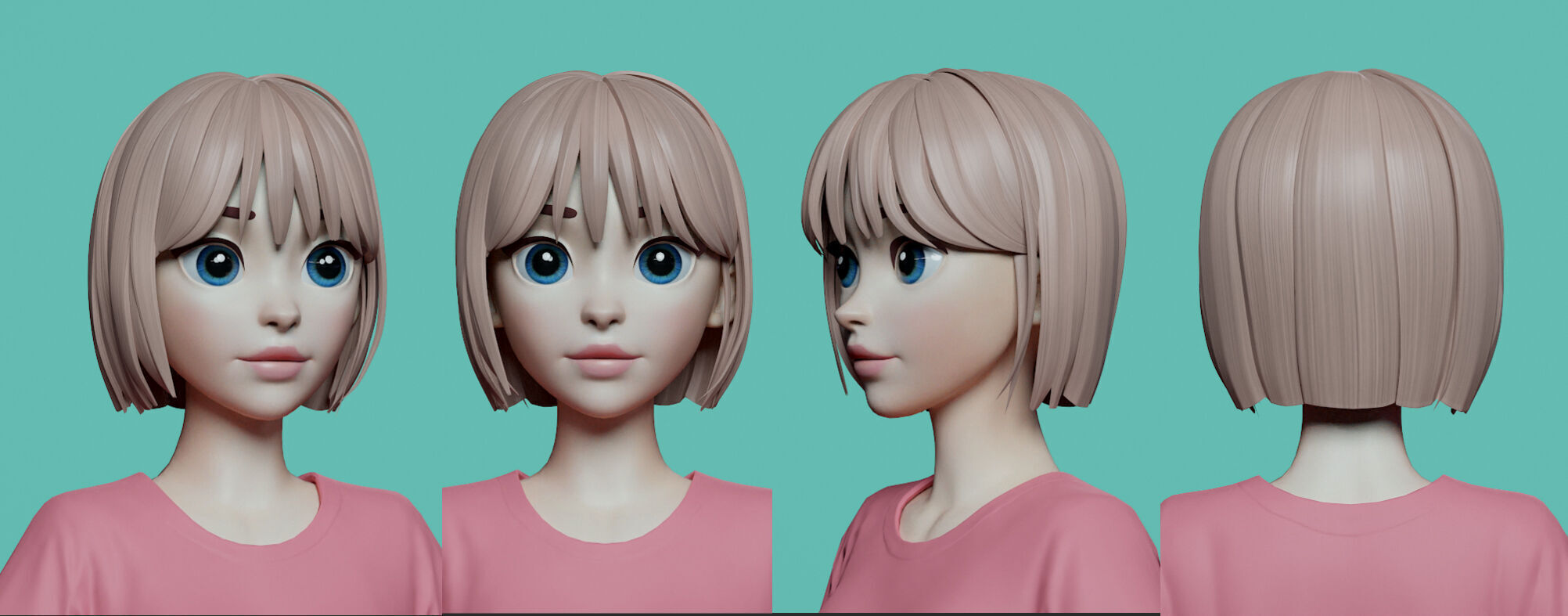 Highpoly and Lowpoly 8 Stylized Hair package 02 for female girl  Low-poly 3D model_18