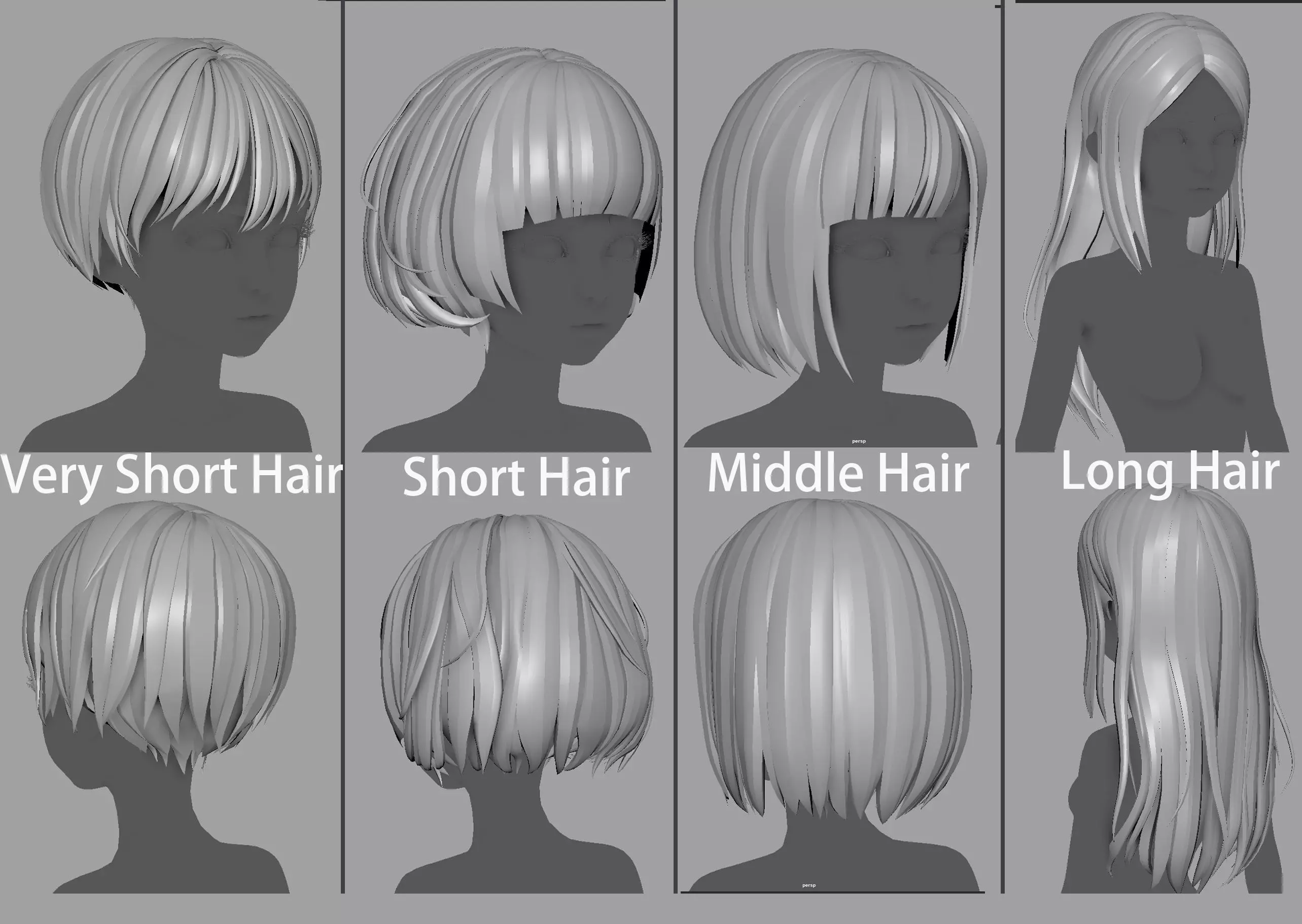 4 cartoon Stylized Haisr package 03 for female girl Low-poly 3D model_0