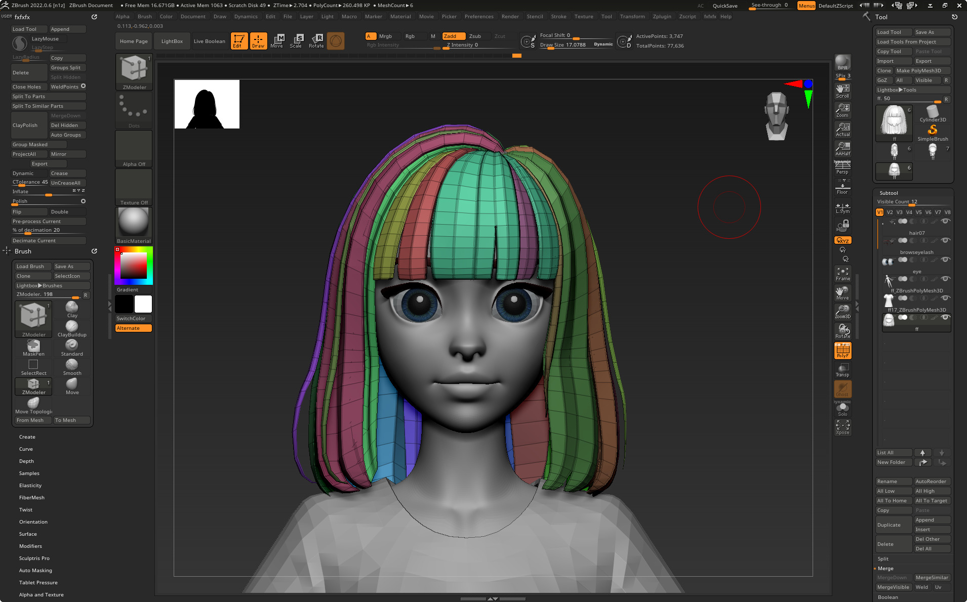 Highpoly and Lowpoly 8 cartoon Stylized Hair package 4 female Low-poly 3D model_18