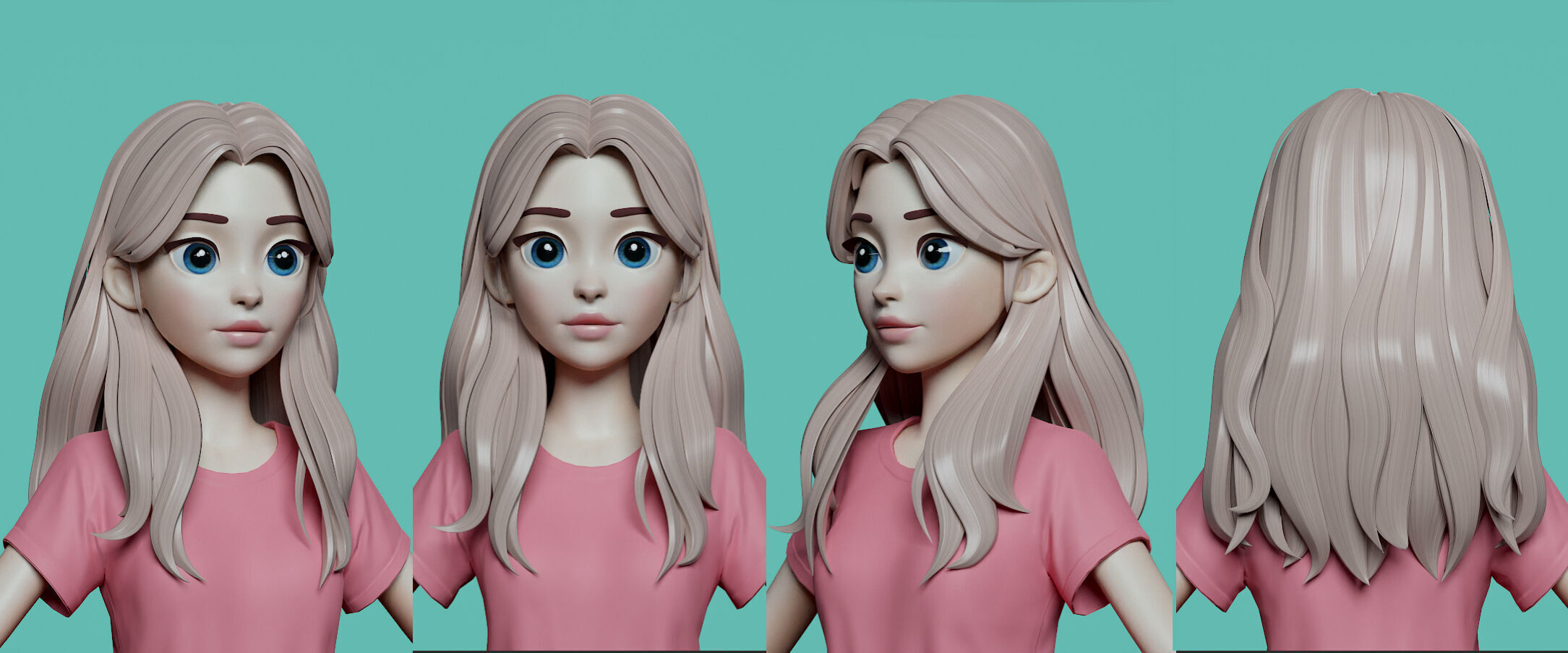 Highpoly and Lowpoly 8 cartoon Stylized Hair package 4 female Low-poly 3D model_11