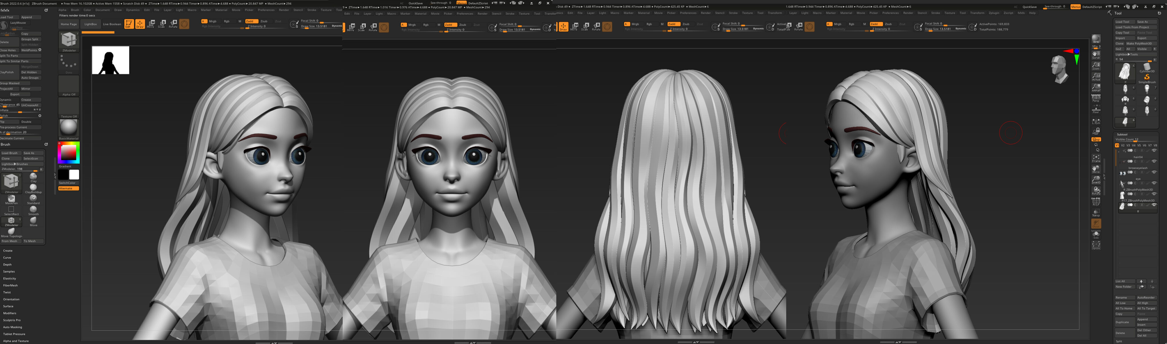 Highpoly and Lowpoly 8 cartoon Stylized Hair package 4 female Low-poly 3D model_8