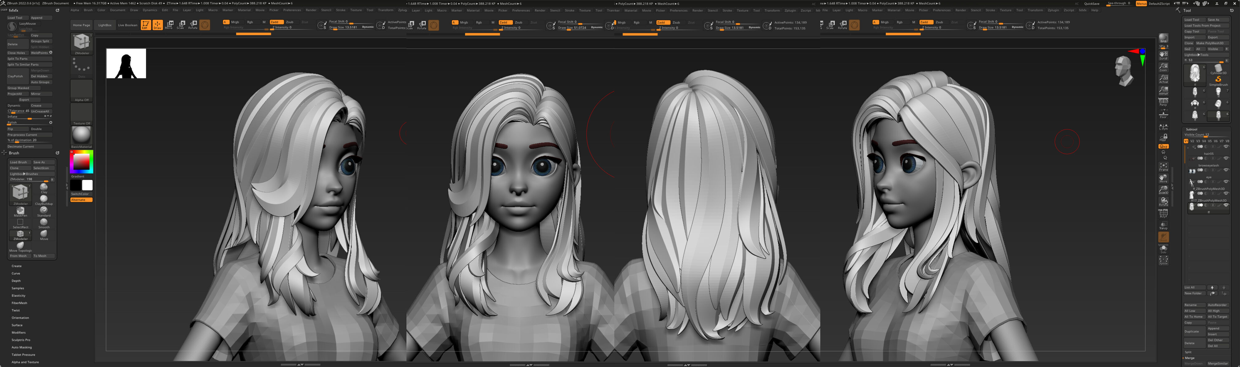 Highpoly and Lowpoly 8 cartoon Stylized Hair package 4 female Low-poly 3D model_10