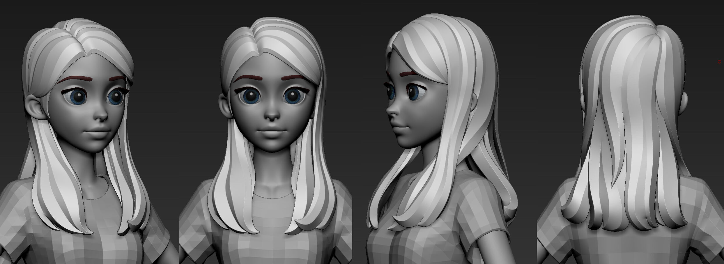 Highpoly and Lowpoly 8 cartoon Stylized Hair package 4 female Low-poly 3D model_4