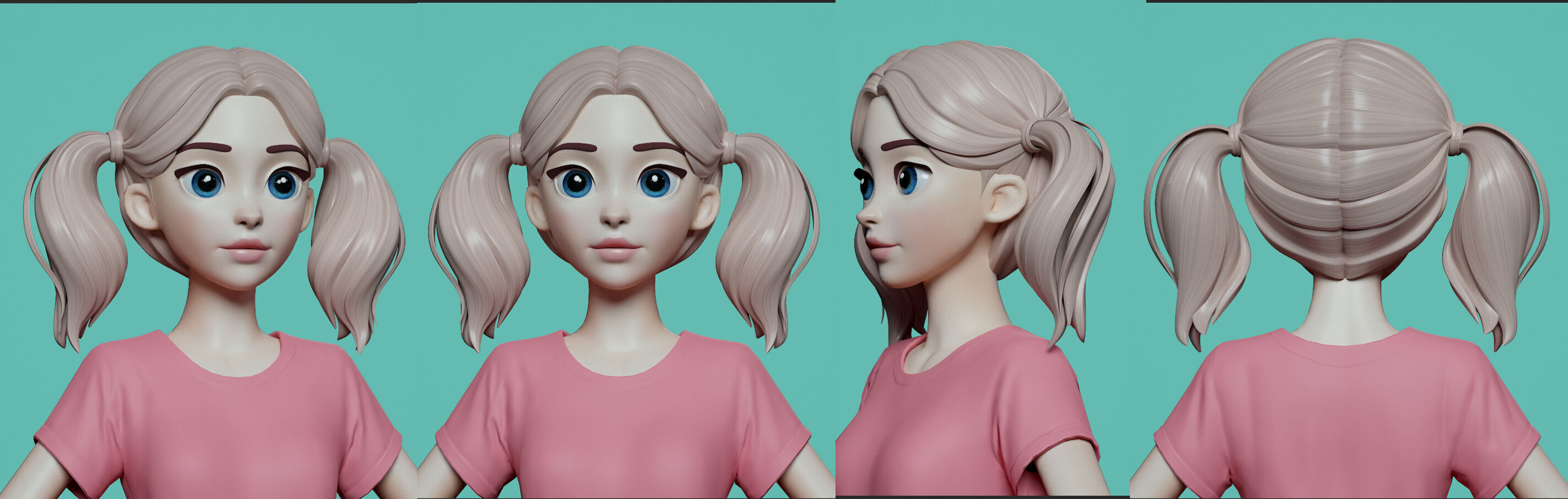 Highpoly and Lowpoly 8 cartoon Stylized Hair package 4 female Low-poly 3D model_15