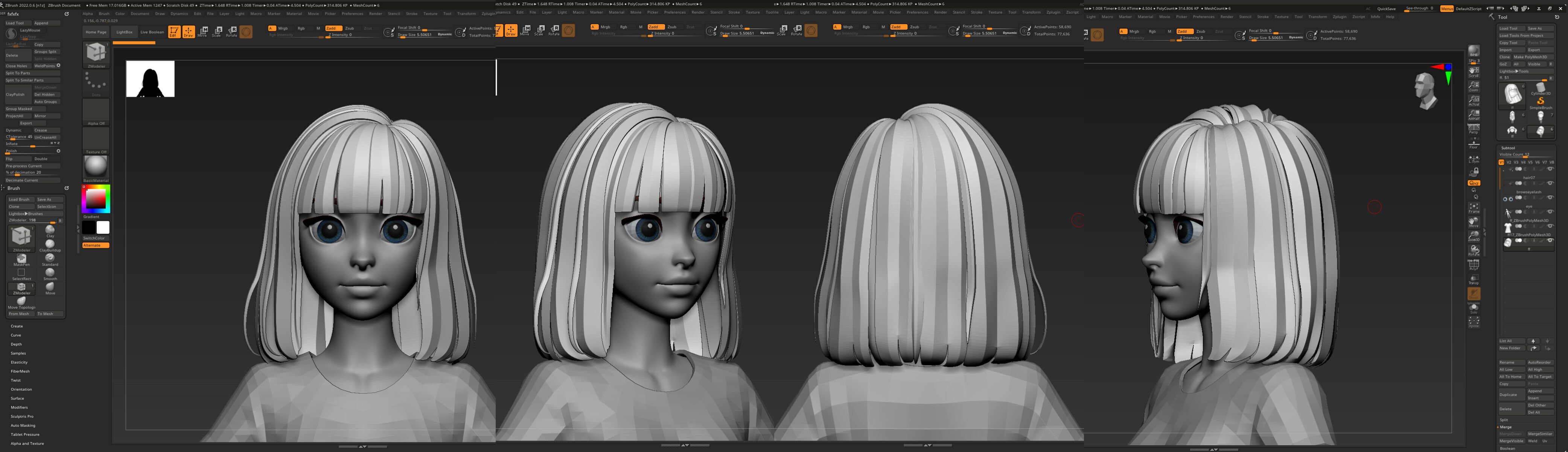 Highpoly and Lowpoly 8 cartoon Stylized Hair package 4 female Low-poly 3D model_14