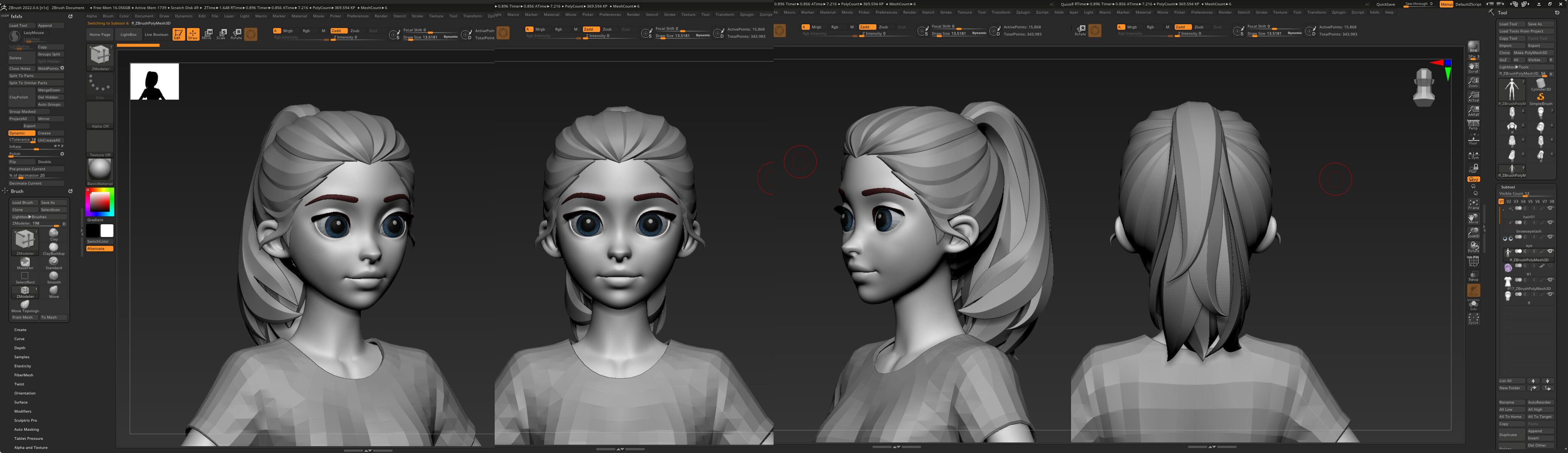 Highpoly and Lowpoly 8 cartoon Stylized Hair package 4 female Low-poly 3D model_2