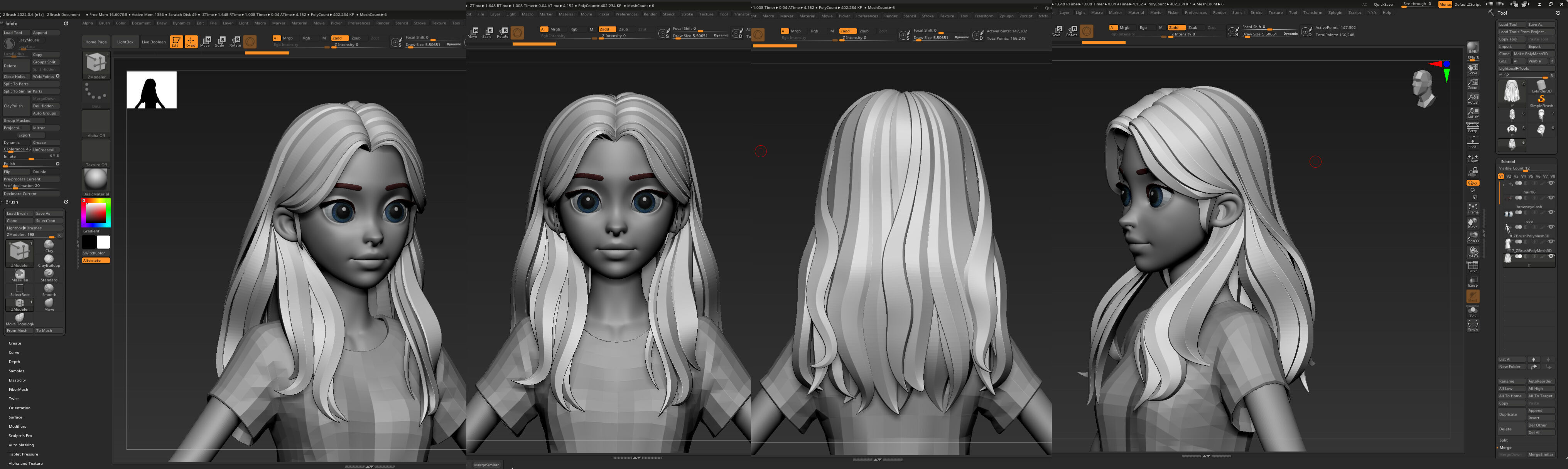 Highpoly and Lowpoly 8 cartoon Stylized Hair package 4 female Low-poly 3D model_12