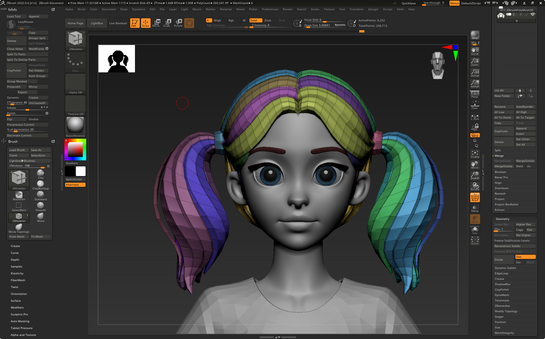 Highpoly and Lowpoly 8 cartoon Stylized Hair package 4 female Low-poly 3D model_19