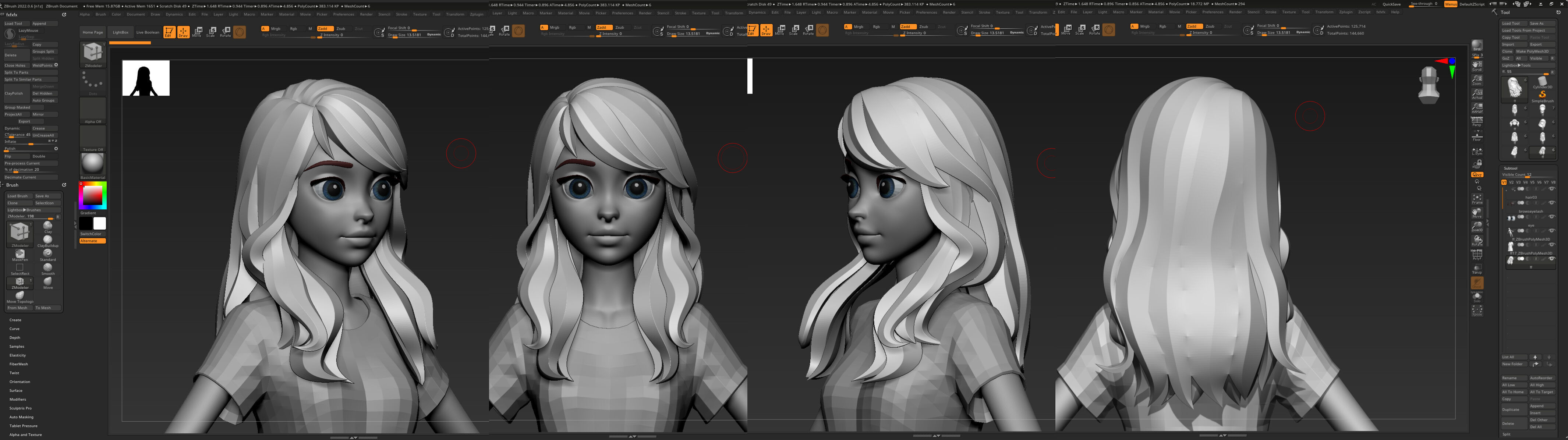 Highpoly and Lowpoly 8 cartoon Stylized Hair package 4 female Low-poly 3D model_6