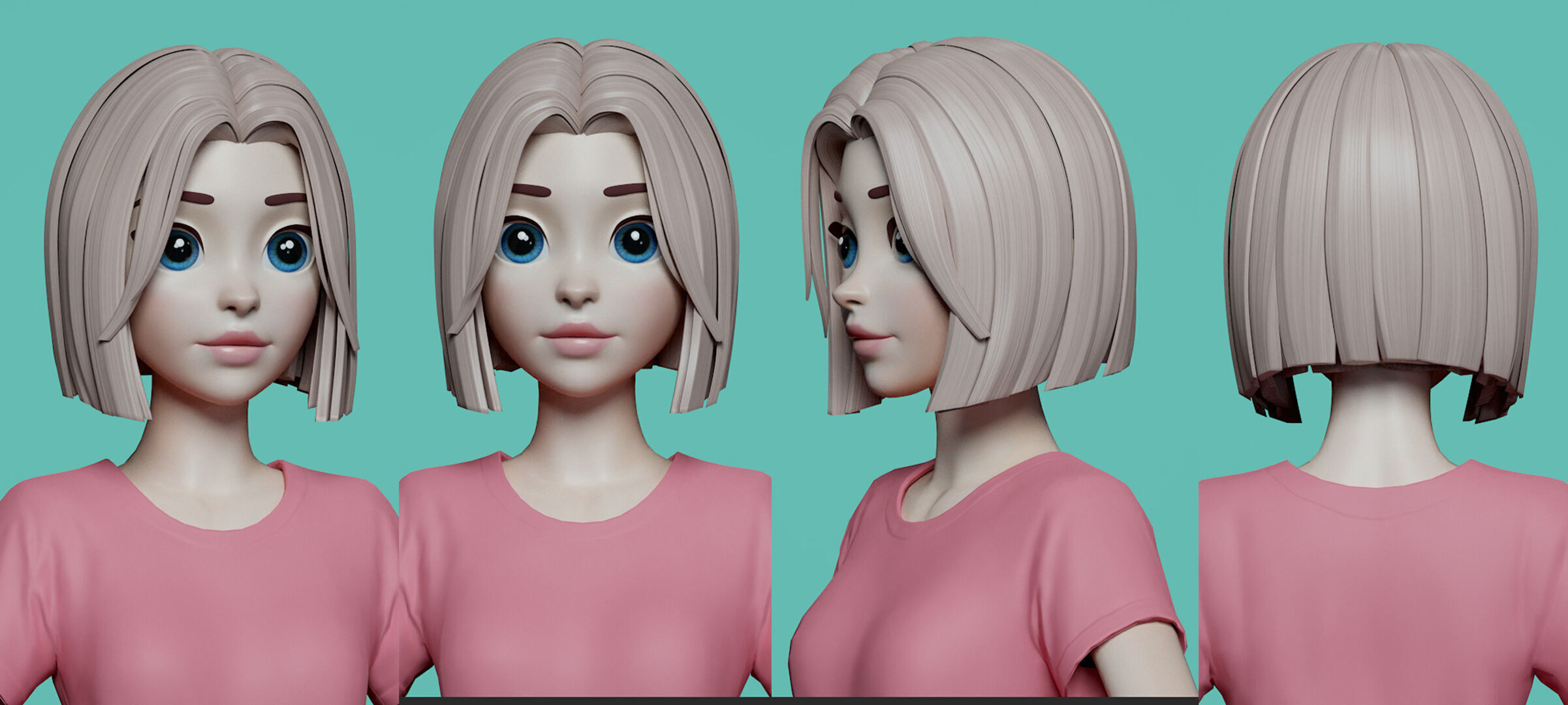Highpoly and Lowpoly 8 cartoon Stylized Hair package 5  Low-poly 3D model_8