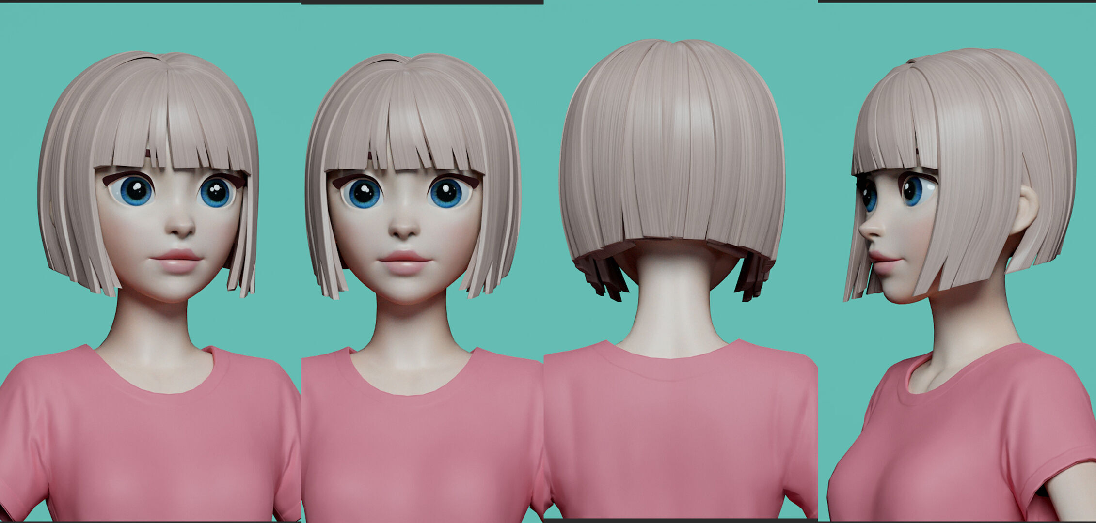 Highpoly and Lowpoly 8 cartoon Stylized Hair package 5  Low-poly 3D model_6