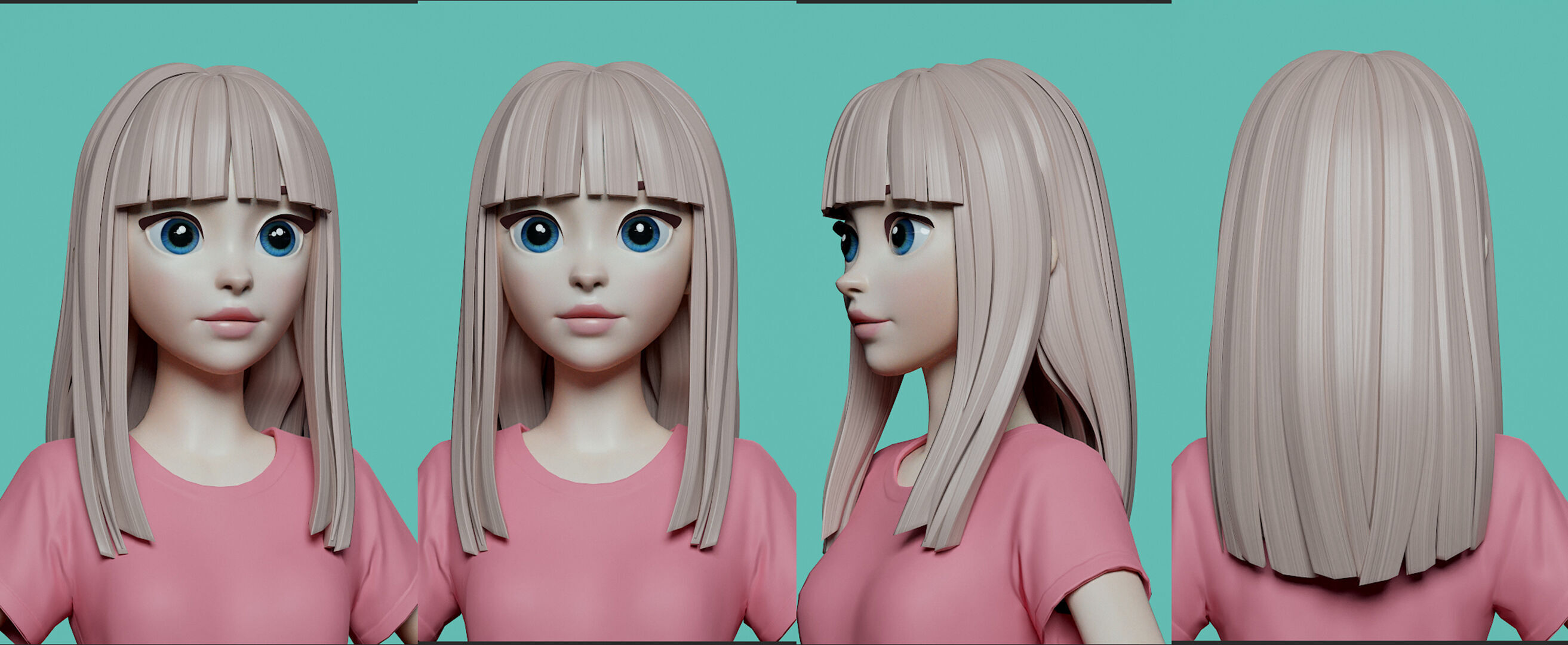 Highpoly and Lowpoly 8 cartoon Stylized Hair package 5  Low-poly 3D model_2