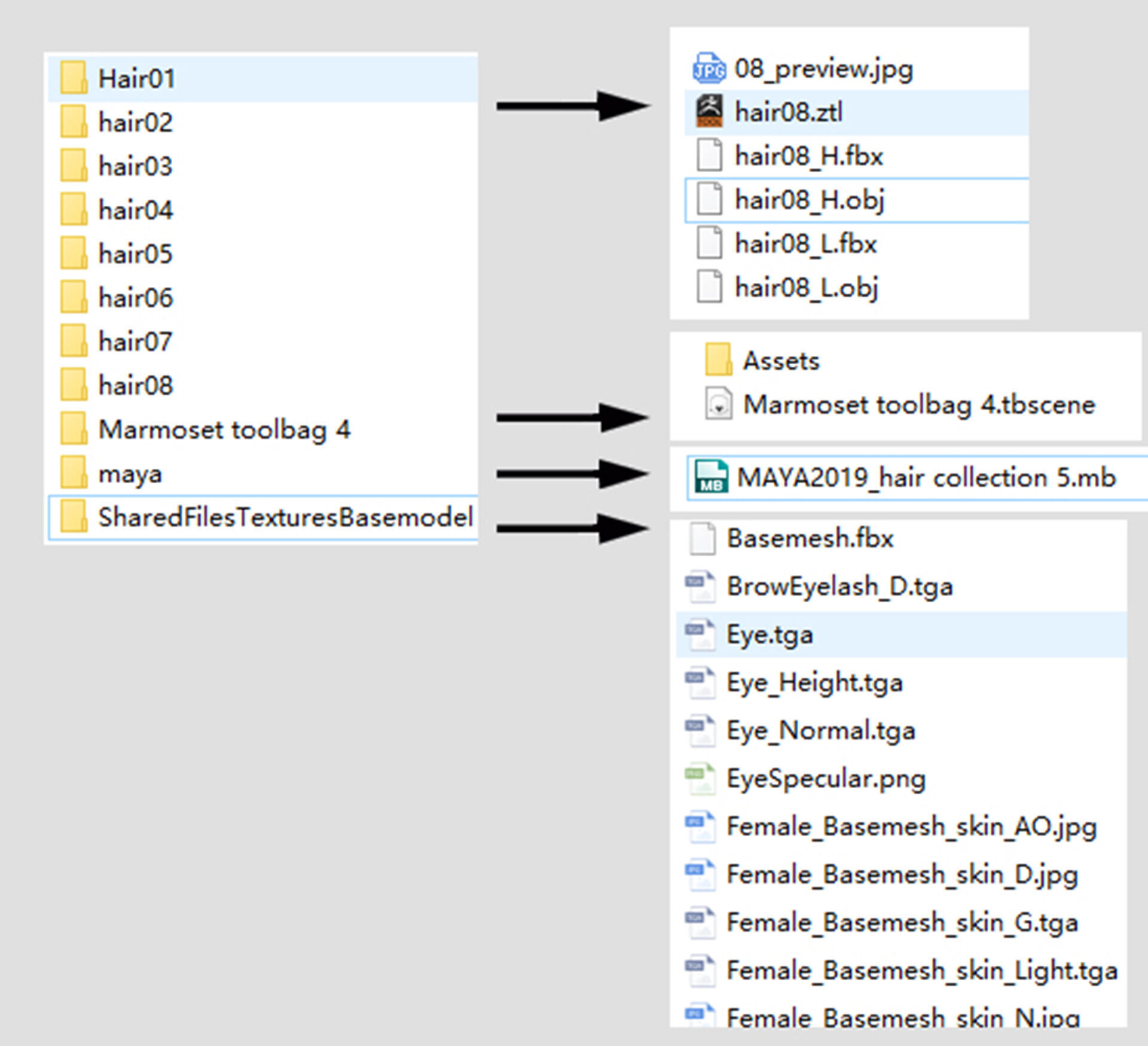 Highpoly and Lowpoly 8 cartoon Stylized Hair package 5  Low-poly 3D model_9