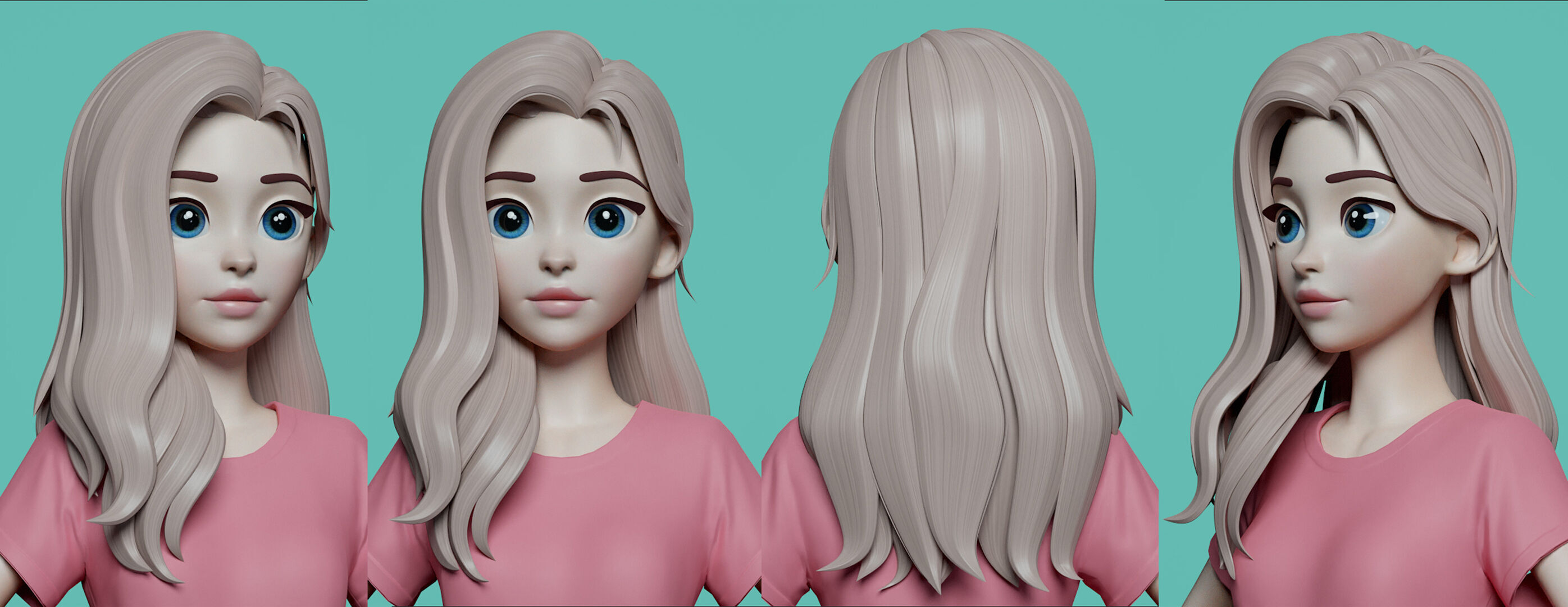Highpoly and Lowpoly 8 cartoon Stylized Hair package 5  Low-poly 3D model_4