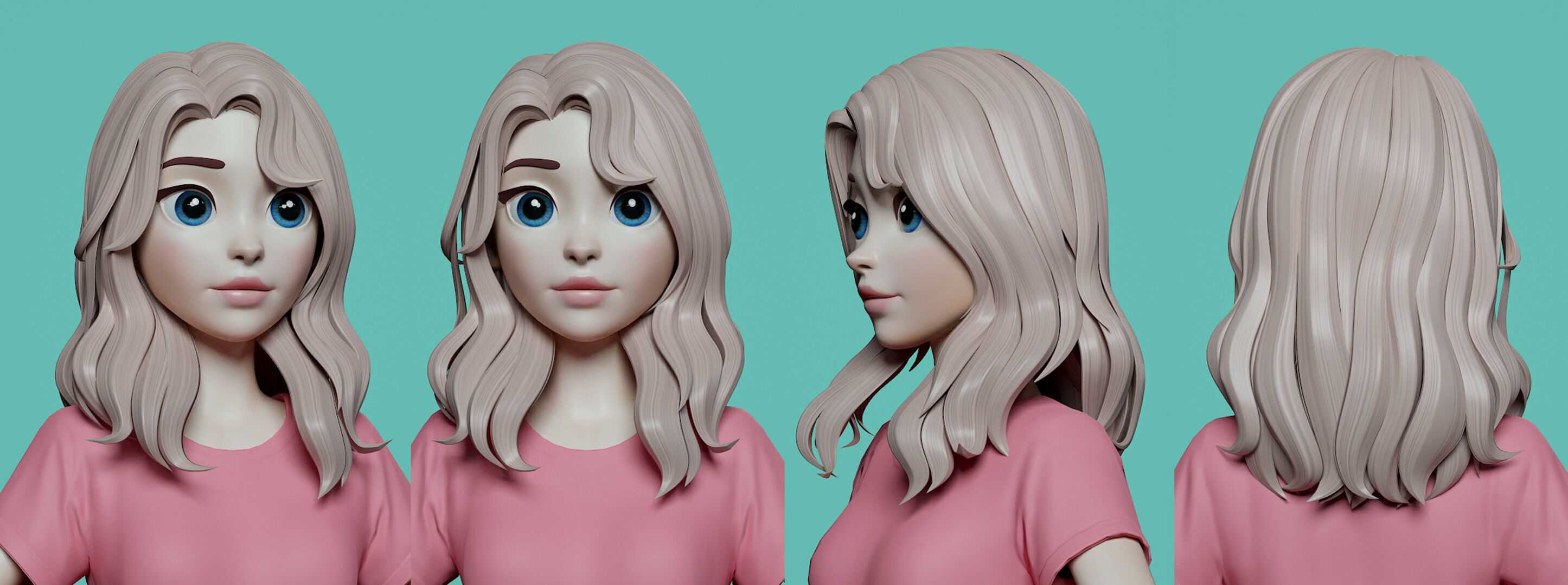 Highpoly and Lowpoly 8 cartoon Stylized Hair package 5  Low-poly 3D model_3