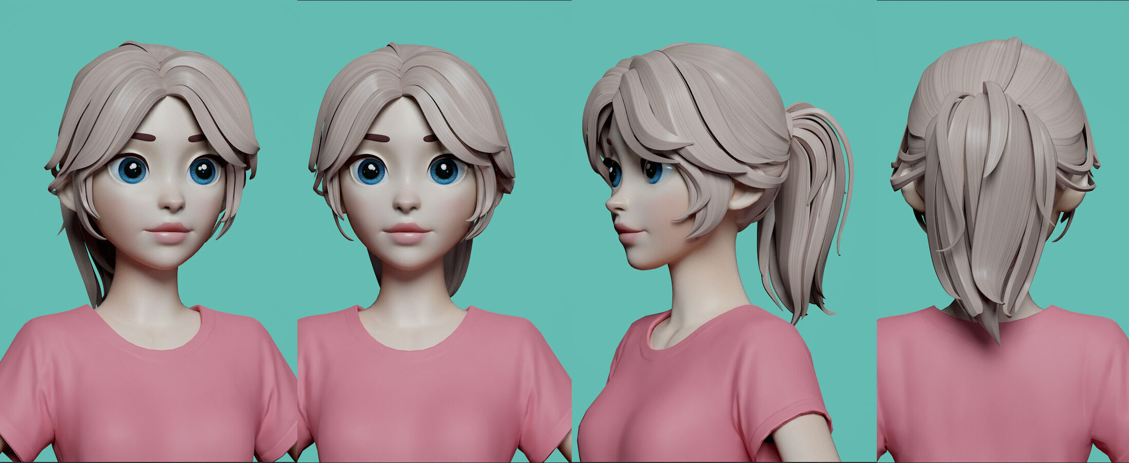 Highpoly and Lowpoly 8 cartoon Stylized Hair package 6 Low-poly 3D model_11