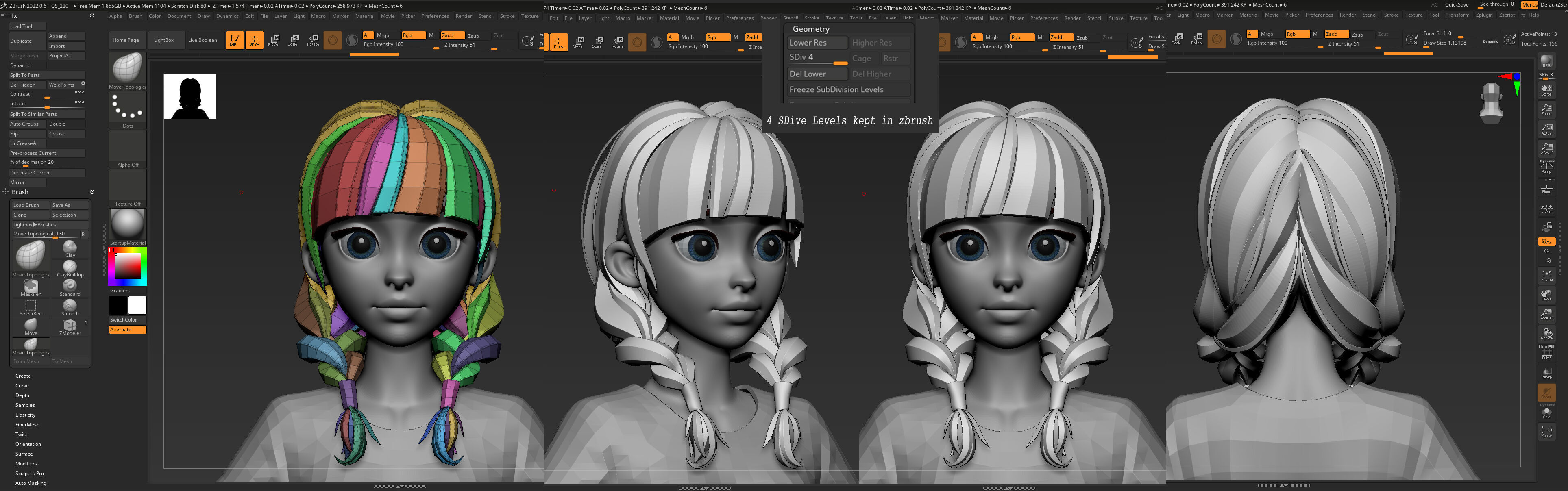 Highpoly and Lowpoly 8 cartoon Stylized Hair package 6 Low-poly 3D model_10