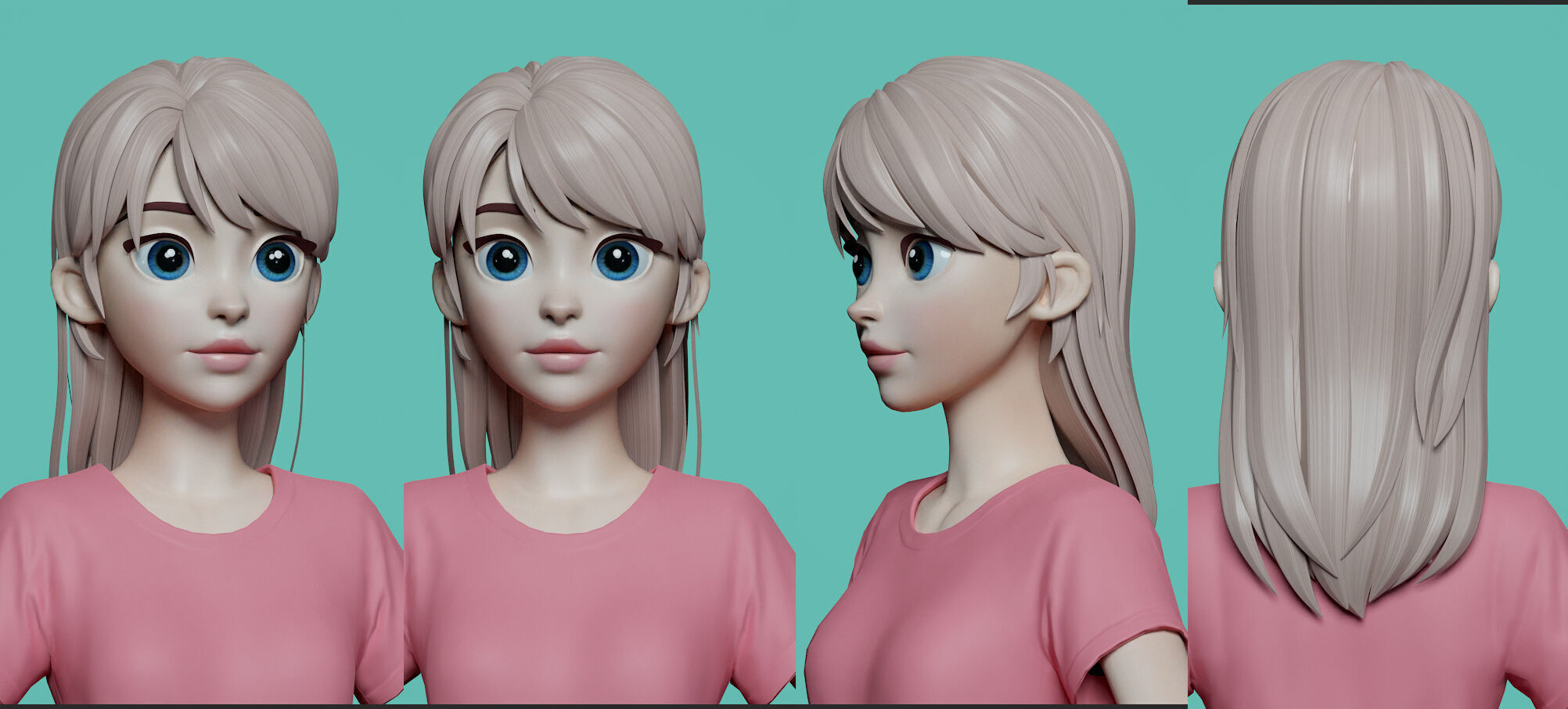 Highpoly and Lowpoly 8 cartoon Stylized Hair package 6 Low-poly 3D model_13
