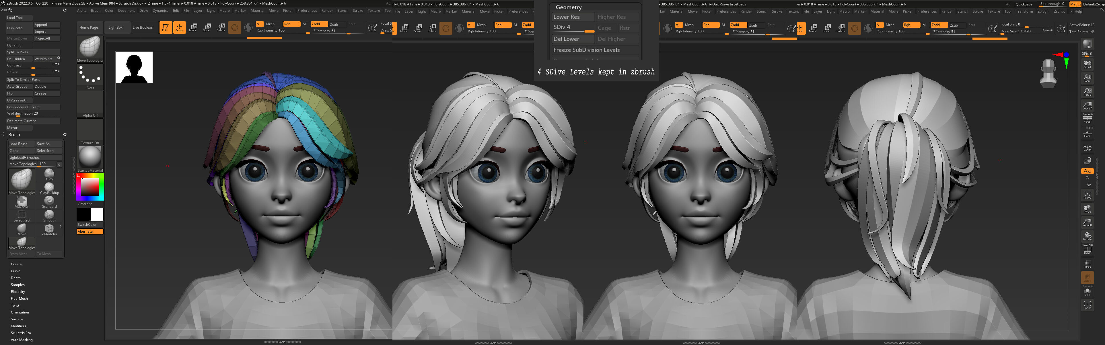 Highpoly and Lowpoly 8 cartoon Stylized Hair package 6 Low-poly 3D model_12