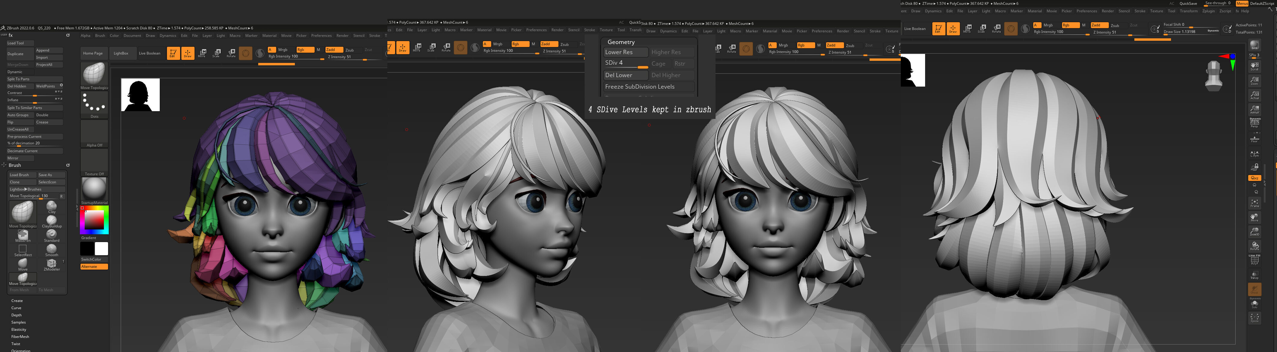 Highpoly and Lowpoly 8 cartoon Stylized Hair package 6 Low-poly 3D model_8