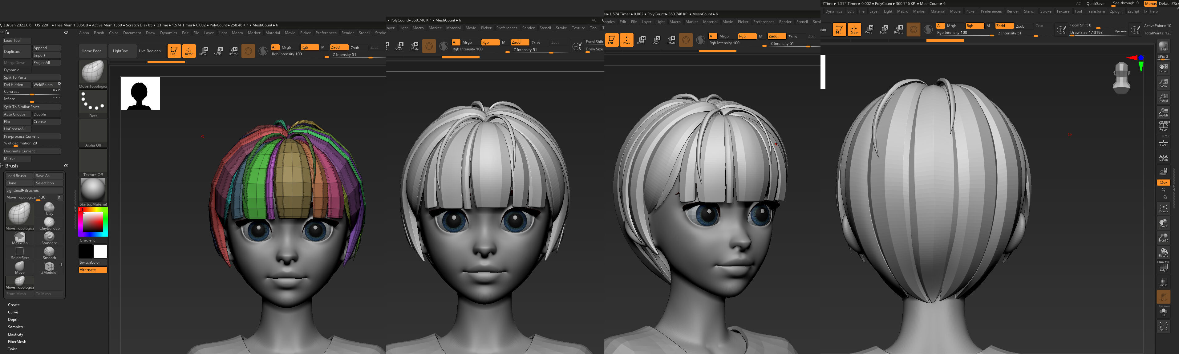 Highpoly and Lowpoly 8 cartoon Stylized Hair package 6 Low-poly 3D model_4