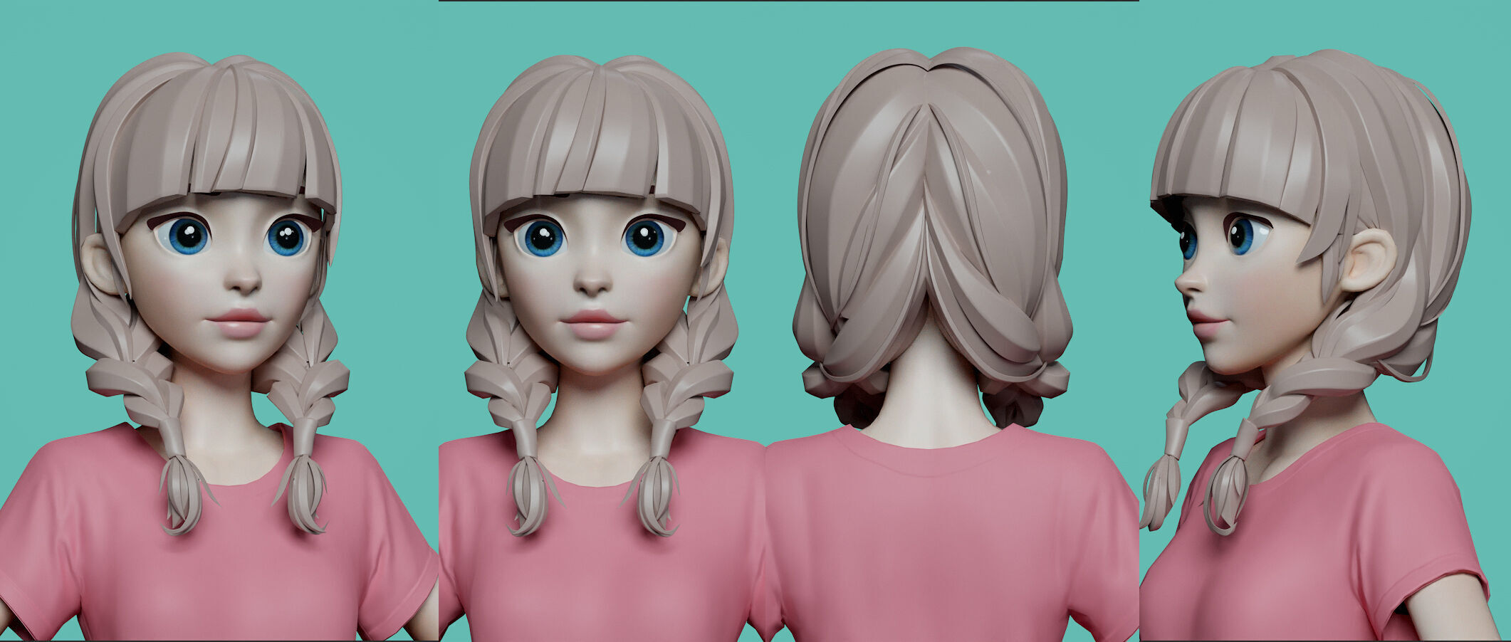 Highpoly and Lowpoly 8 cartoon Stylized Hair package 6 Low-poly 3D model_9