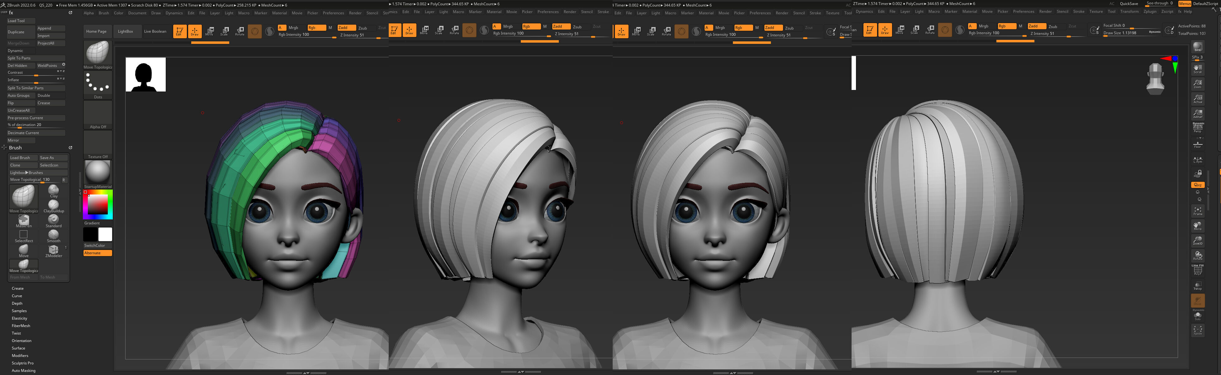 Highpoly and Lowpoly 8 cartoon Stylized Hair package 6 Low-poly 3D model_6