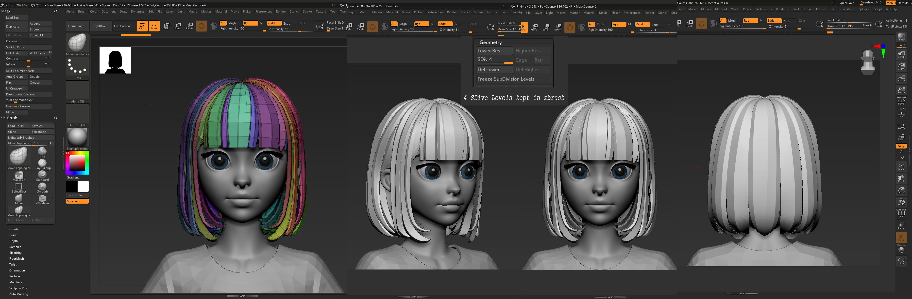 Highpoly and Lowpoly 8 cartoon Stylized Hair package 6 Low-poly 3D model_16