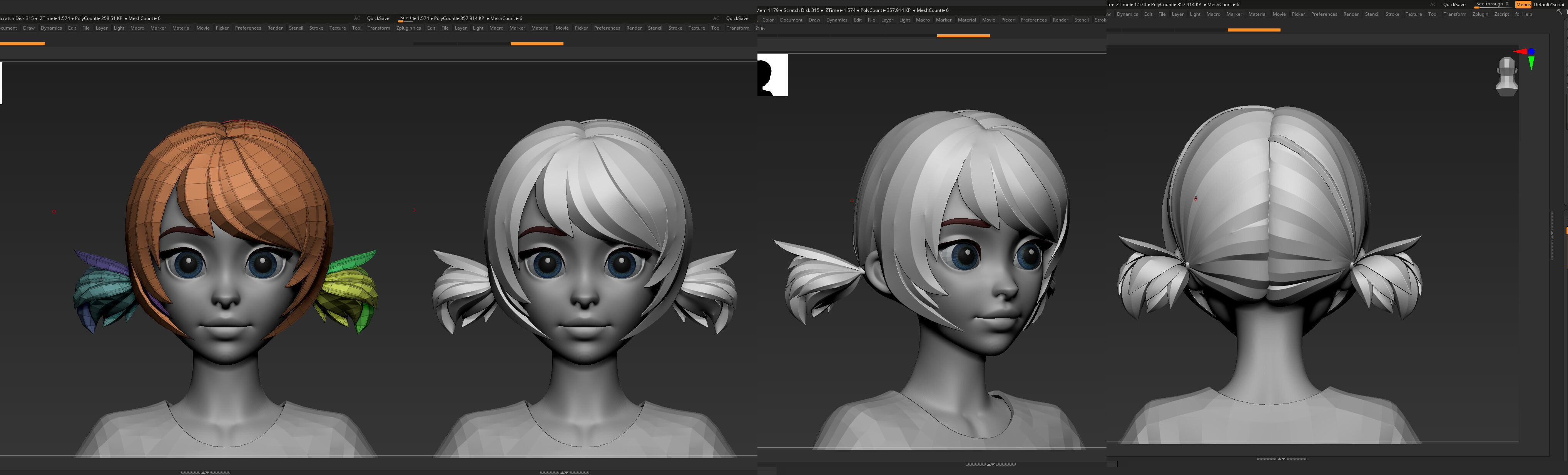 Highpoly and Lowpoly 8 cartoon Stylized Hair package 6 Low-poly 3D model_2
