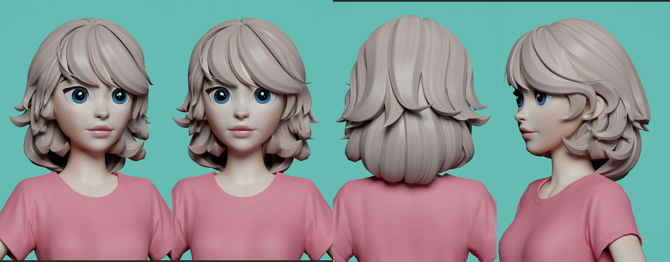 Highpoly and Lowpoly 8 cartoon Stylized Hair package 6 Low-poly 3D model_7