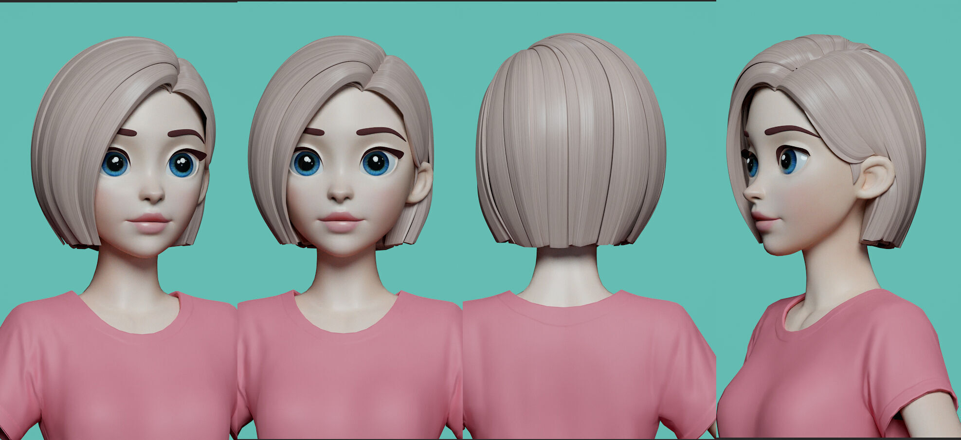 Highpoly and Lowpoly 8 cartoon Stylized Hair package 6 Low-poly 3D model_5
