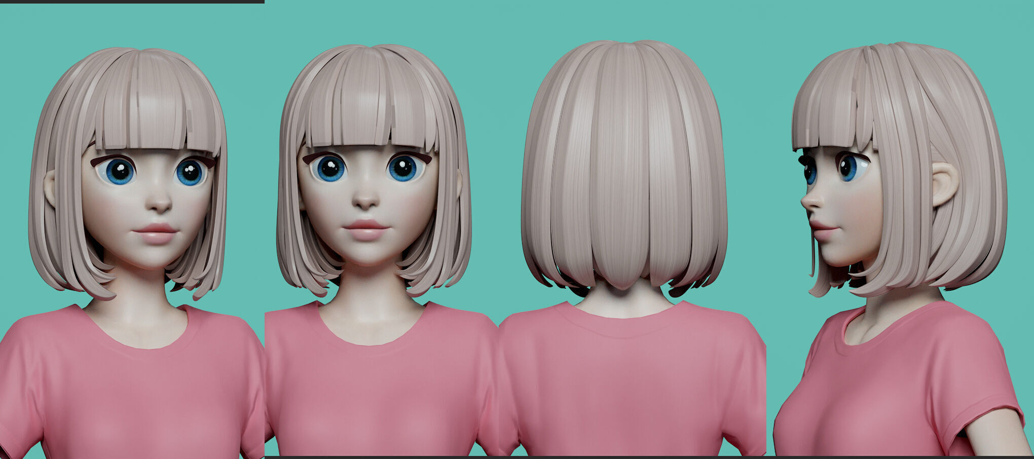 Highpoly and Lowpoly 8 cartoon Stylized Hair package 6 Low-poly 3D model_15