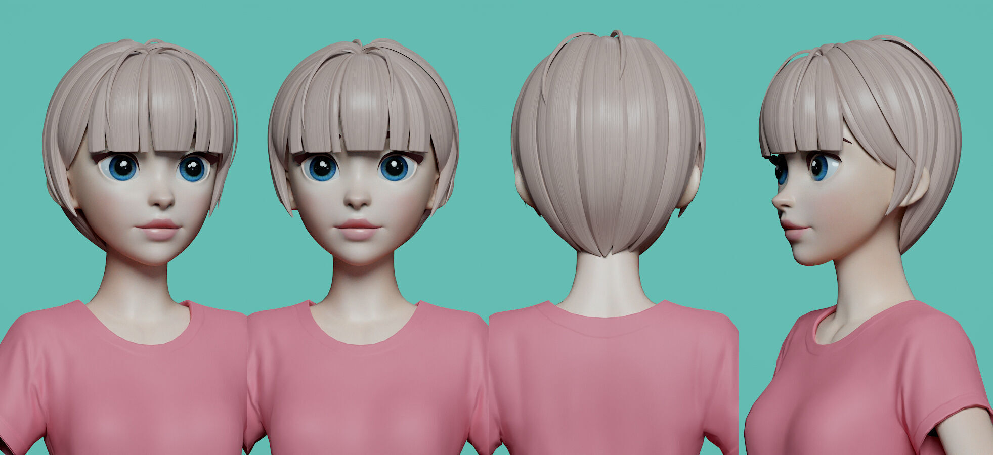 Highpoly and Lowpoly 8 cartoon Stylized Hair package 6 Low-poly 3D model_3