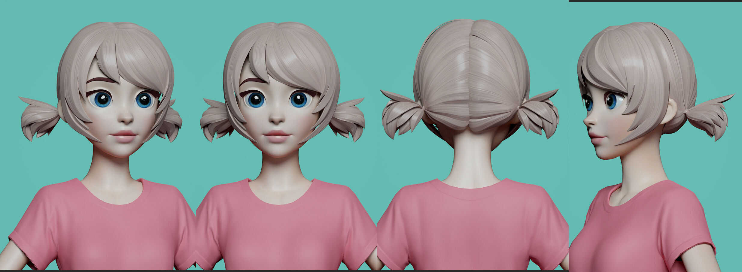 Highpoly and Lowpoly 8 cartoon Stylized Hair package 6 Low-poly 3D model_1