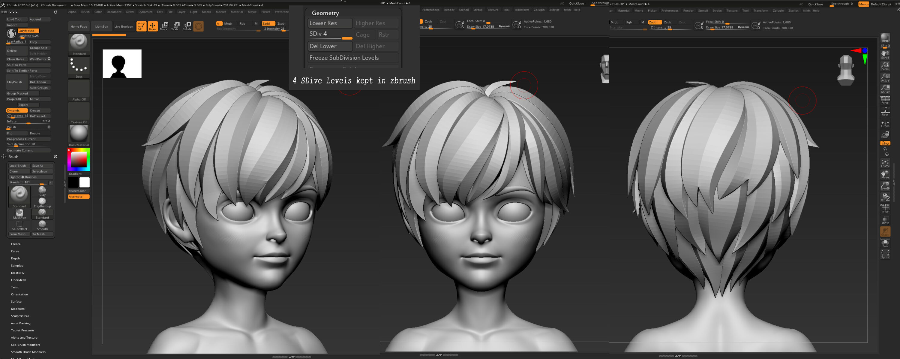 Highpoly and Lowpoly 8 cartoon Stylized Hair package 7 Low-poly 3D model_15