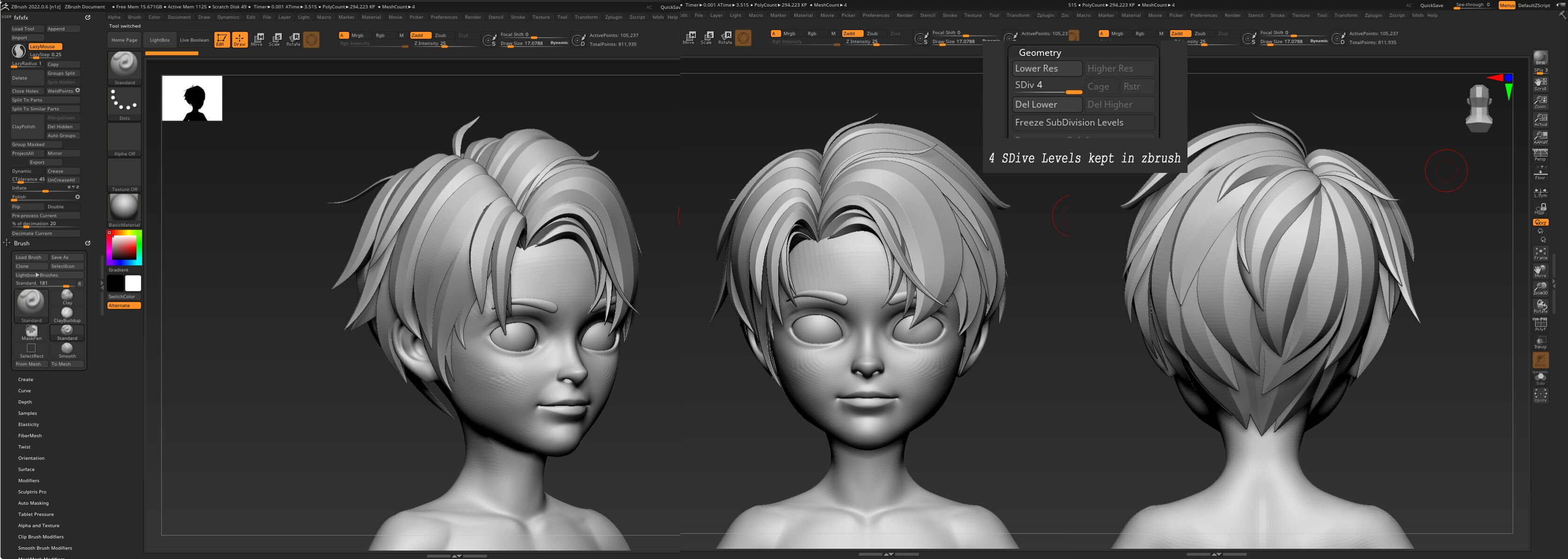 Highpoly and Lowpoly 8 cartoon Stylized Hair package 7 Low-poly 3D model_11