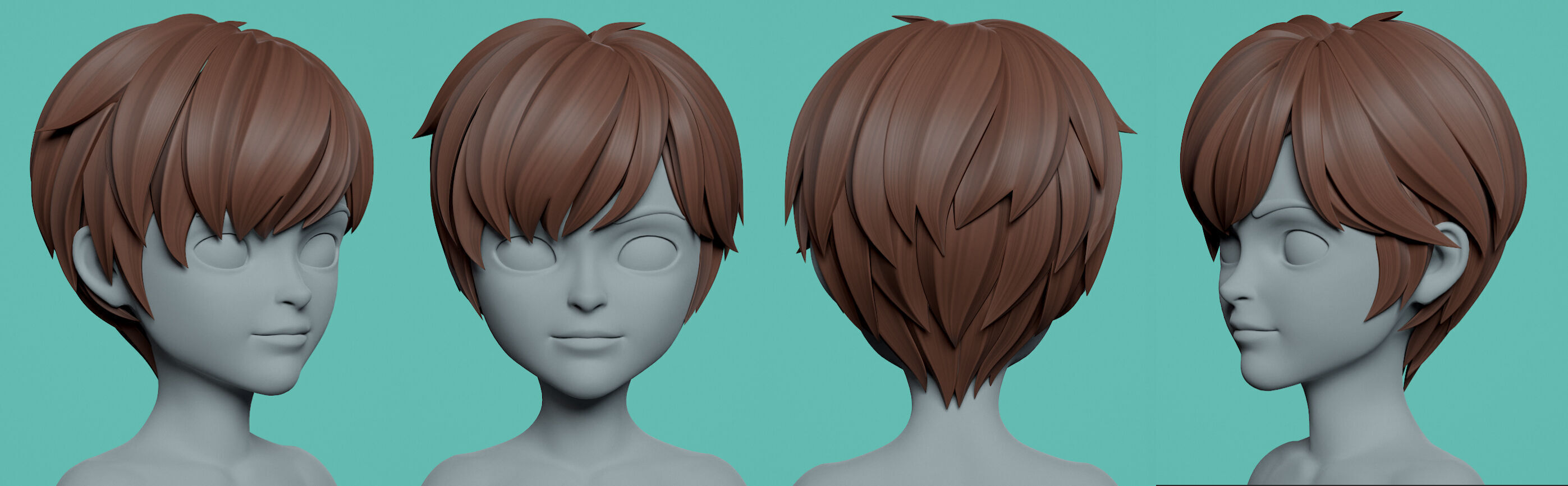 Highpoly and Lowpoly 8 cartoon Stylized Hair package 7 Low-poly 3D model_14