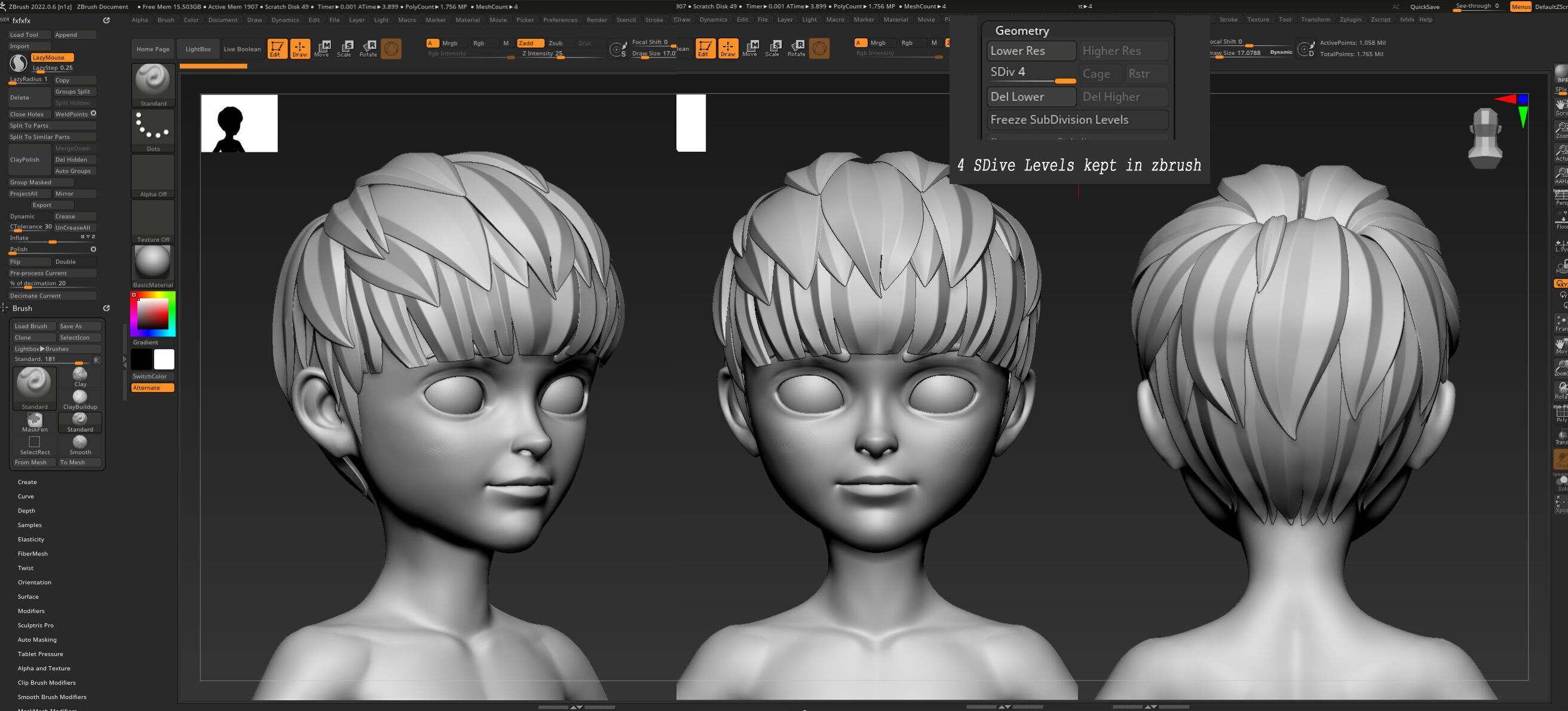 Highpoly and Lowpoly 8 cartoon Stylized Hair package 7 Low-poly 3D model_4