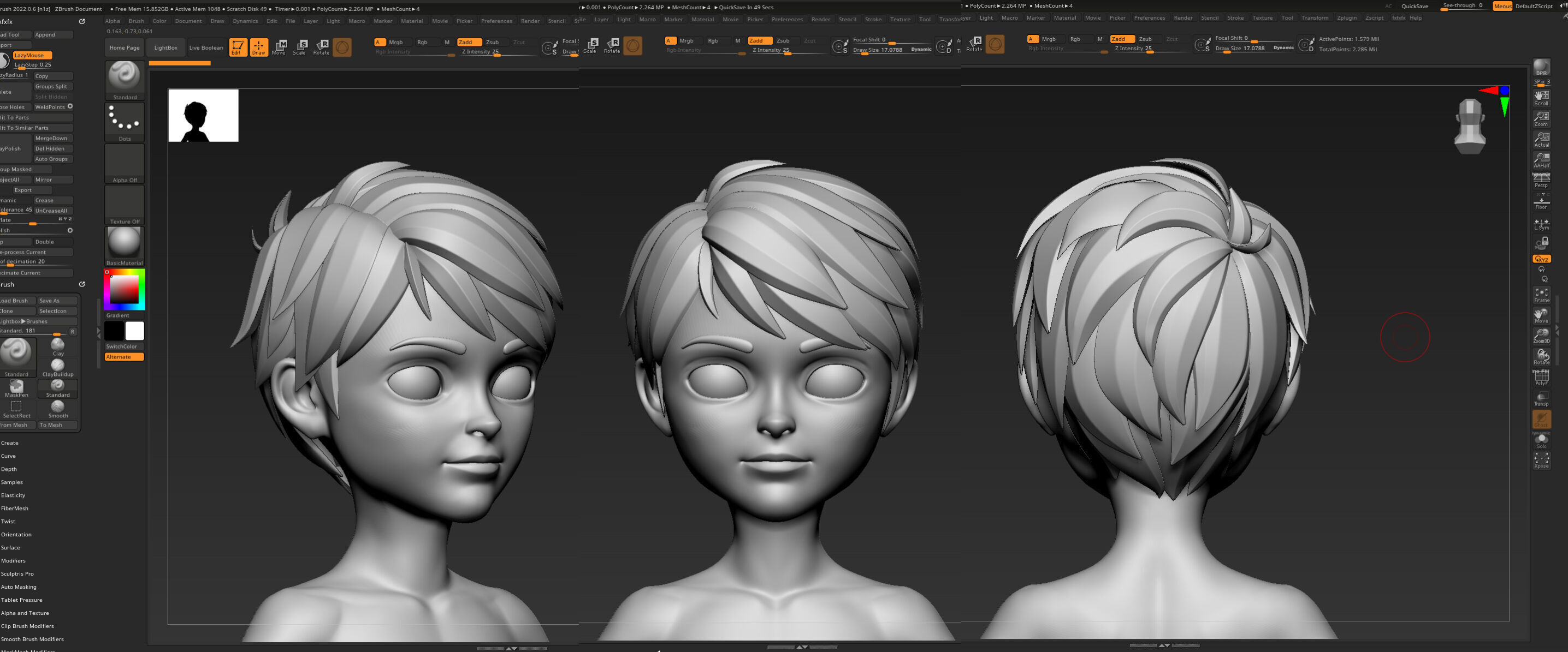Highpoly and Lowpoly 8 cartoon Stylized Hair package 7 Low-poly 3D model_7