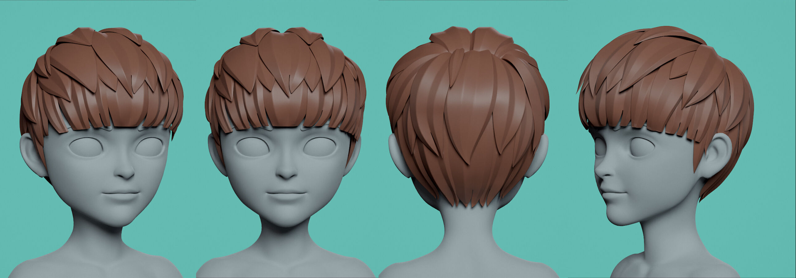 Highpoly and Lowpoly 8 cartoon Stylized Hair package 7 Low-poly 3D model_3